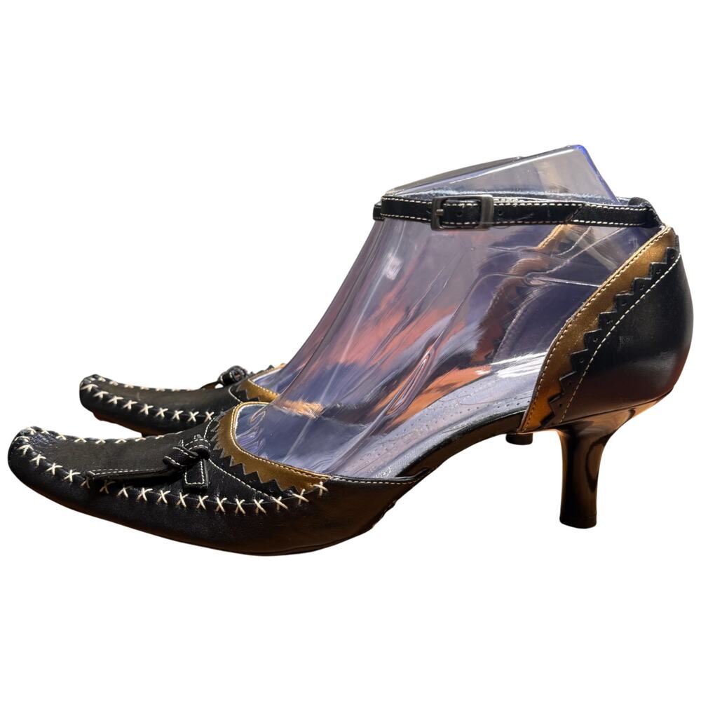 INDIGO by CLARKS Women's 8M Black Leather Slingback Heels Ankle Strap Pumps